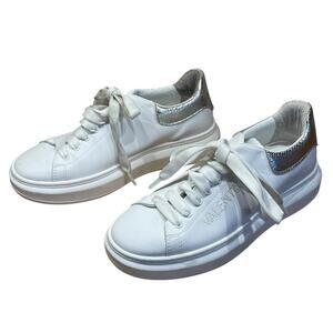 Valentino Garavani Leather Trainers White With Silver Snake Skin Women's 8.5 GUC